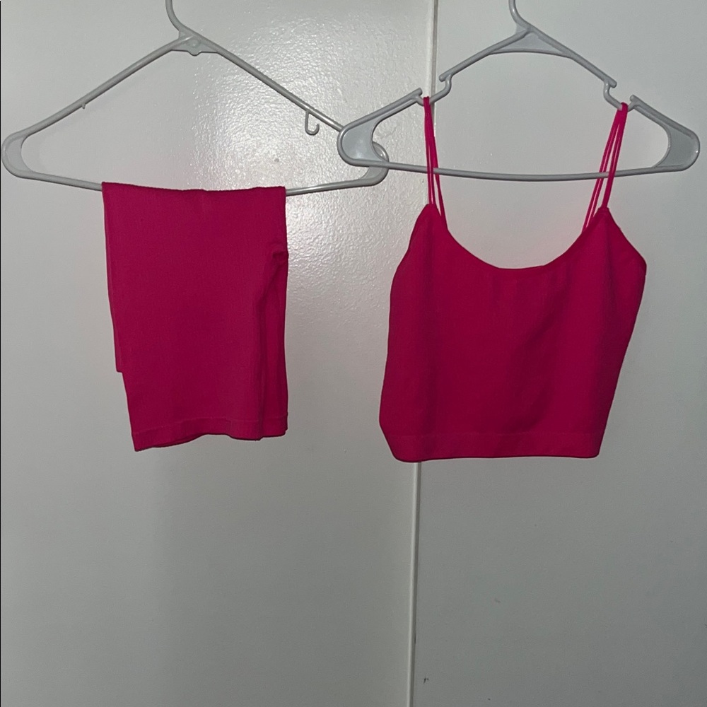 Pink Crop Top and  Biker Short Set